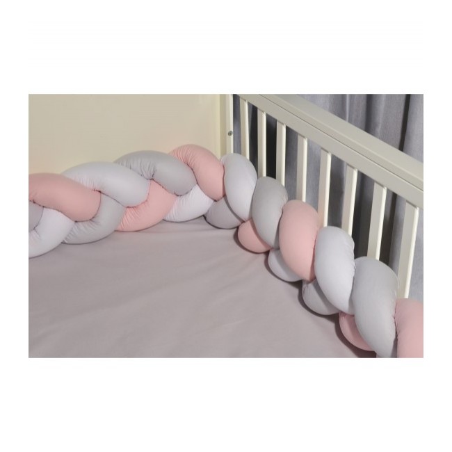Baby Oliver Πάντα Πλεξούδα Τριπλή Βαμβακερή 20x200cm Des. 3125 Λευκό-Γκρι-Ροζ
