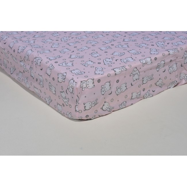 Baby Oliver Κατωσέντονο Με Λάστιχο 70x140(+15)cm Des. 179 Εμπριμέ Ροζ Αρκουδάκι