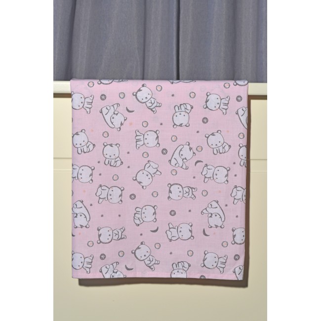 Baby Oliver Πανωσέντονο Κούνιας 110x160cm Des. 179 Εμπριμέ Ροζ Αρκουδάκι