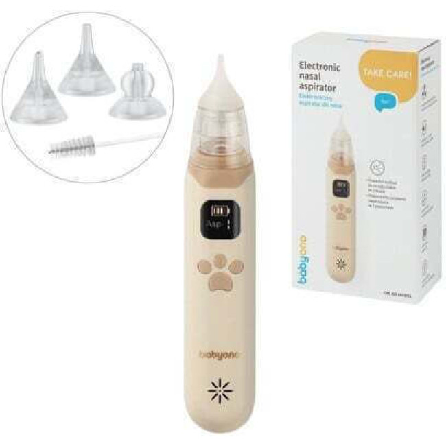 BabyOno Ηλεκτρικός Ρινικός Αναρροφητήρας Μύτης- 3 Επίπεδα Εντασης & Αθόρυβη Λειτουργία Μπεζ