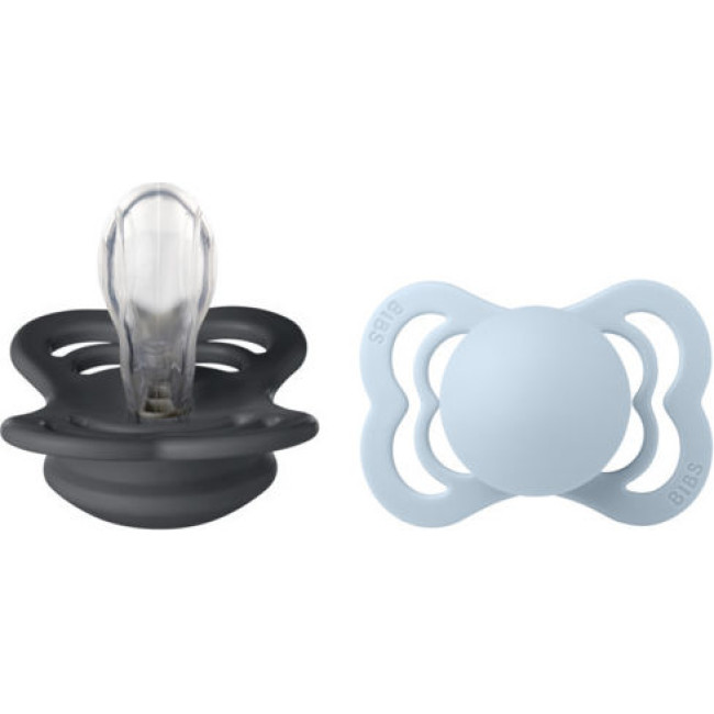 Bibs Πιπίλες Supreme 2 τμχ. Silicone No1 iron/Baby Blue