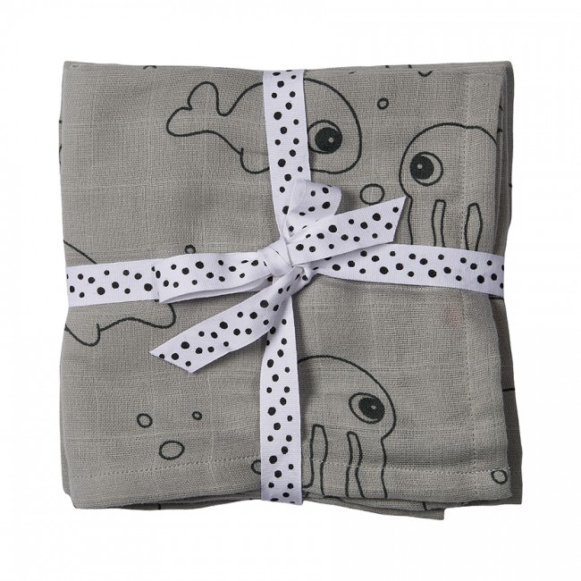 Done By Deer Βρεφική Πάνα Αγκαλιάς Σετ 2 τμχ. Sea Friends Grey