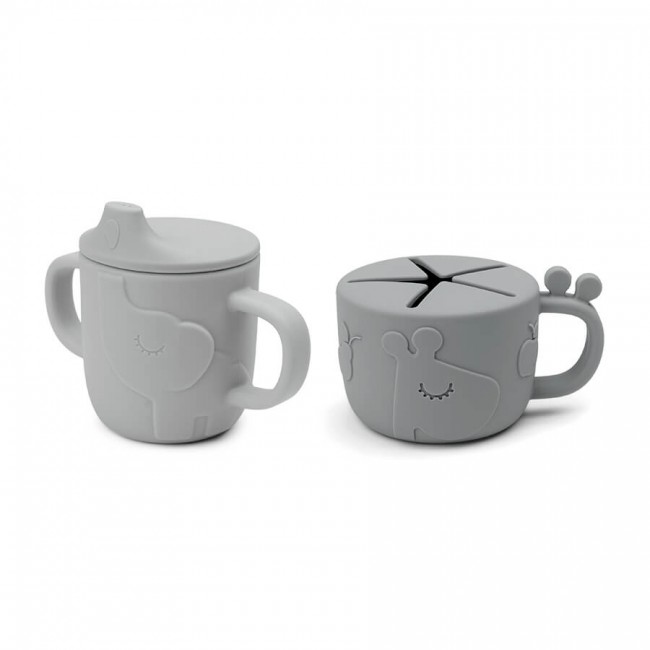 Done By Deer Σετ 2 τμχ εκπαιδευτικό / snack ποτηράκι Deer friends Grey