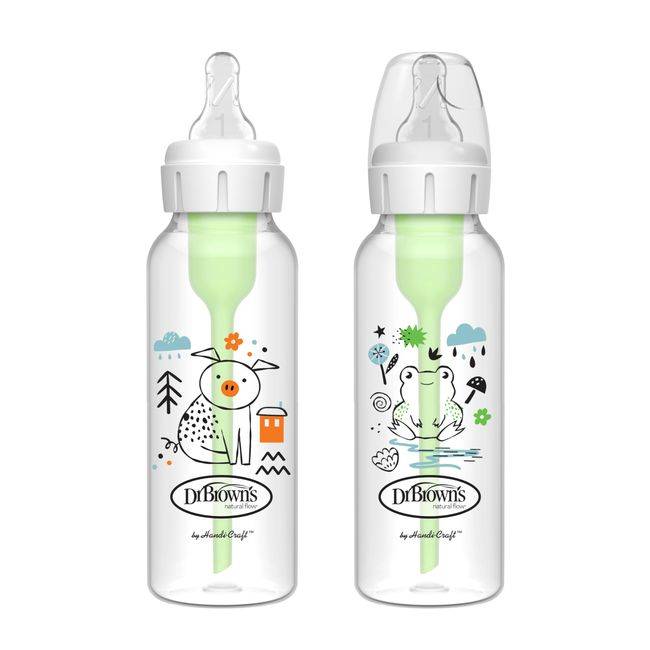Dr. Brown's Μπιμπερό Πλαστικό Με Στενό Λαιμό Options+ 2τμχ. 250ml Γουρουνάκι/Βατραχάκι