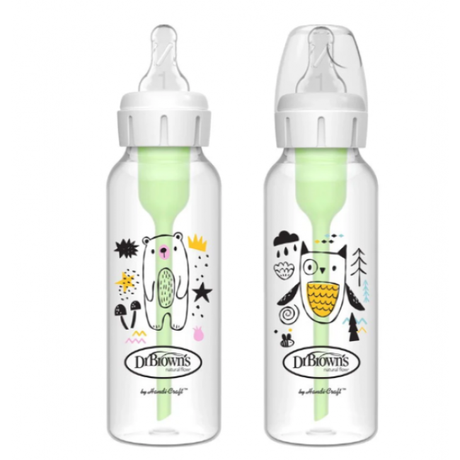 Dr. Brown's Μπιμπερό Πλαστικό Με Στενό Λαιμό Options+ 2τμχ. 250ml Αρκούδα/Κουκουβάγια