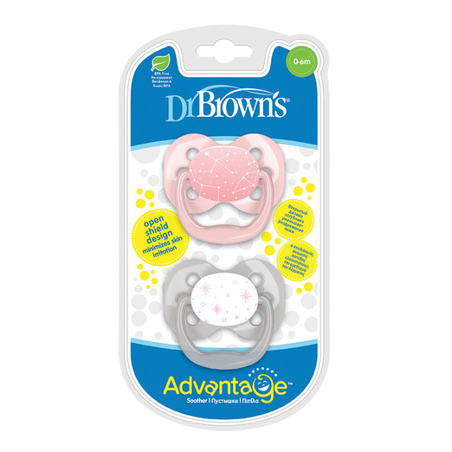 Dr. Brown's Πιπίλα Advantage Κορίτσι, Επίπεδο 1, 0-6 μηνών 2 τμχ.