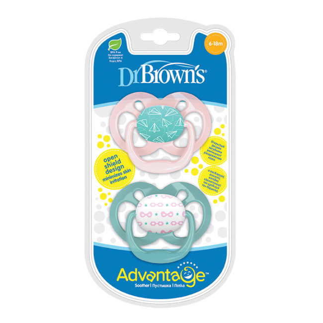Dr. Brown's Πιπίλα Advantage Κορίτσι, Επίπεδο 2, 6-18 μηνών 2 τμχ.