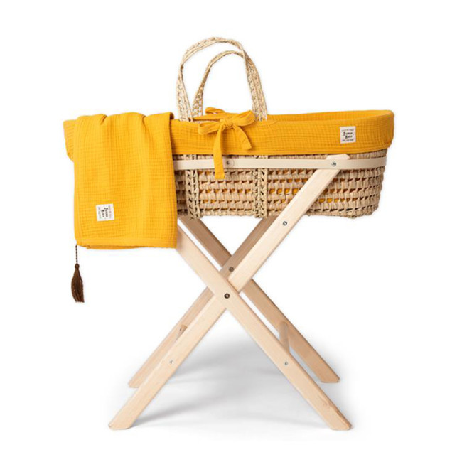 Funna Baby Καλαθούνα Μαζί Με Ξύλινη Βάση Marigold Mustard