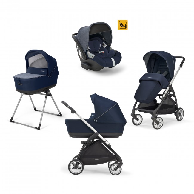 Inglesina Πολυκαρότσι Electa Quattro Darwin Recline Soho Blue + Ασημί-Μαύρος Σκελετός