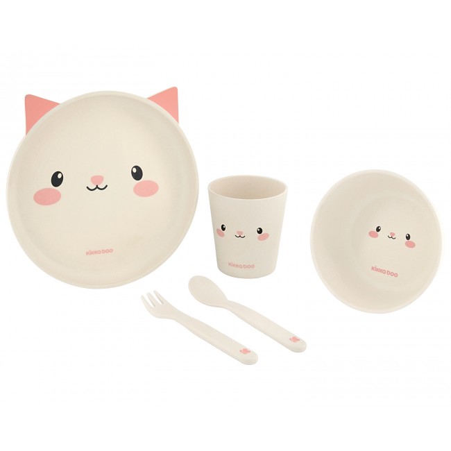 Kikka Boo Bamboo Σετ Φαγητού Cat Pink