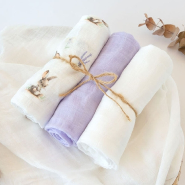 Kiokids Μουσελίνα Bamboo Lavender Bunny 70x70εκ. Σετ 3τμχ.