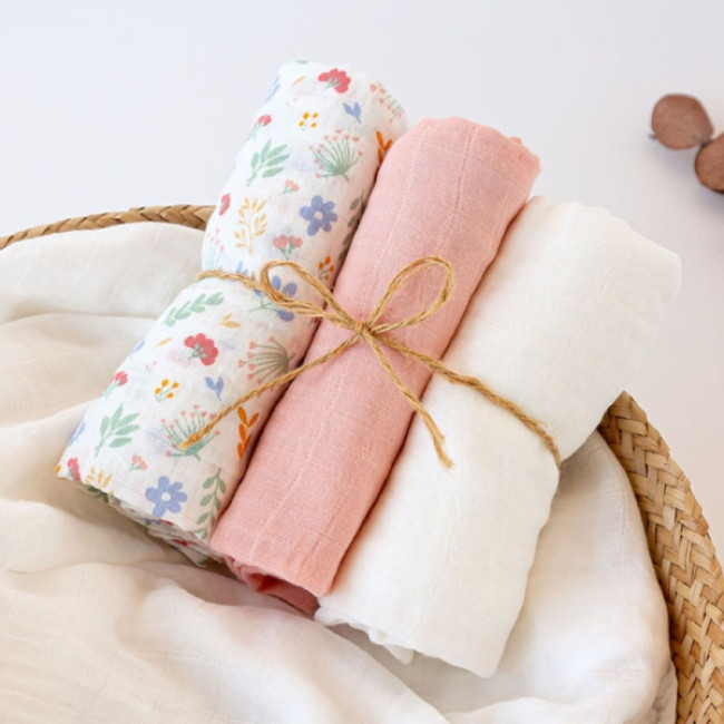 Kiokids Μουσελίνα Bamboo Spring Ροζ 70x70εκ. Σετ3τμχ.