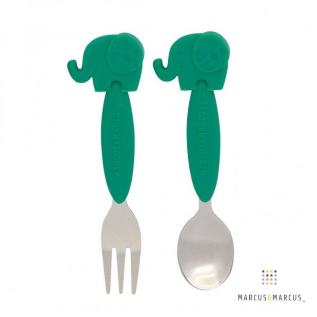 Marcus&Marcus Σετ Κουτάλι Πιρούνι Inox με Λαβή Σιλικόνης 2 τμχ. 36m+ Ελεφαντάκι