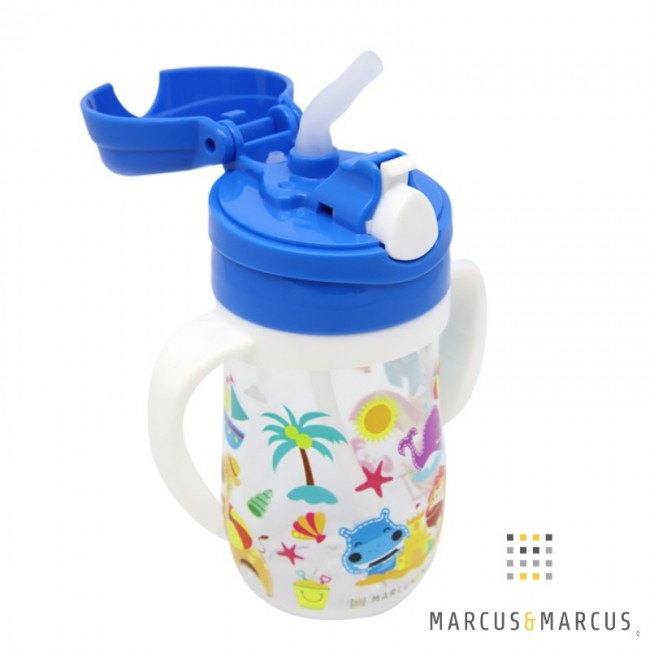 Marcus&Marcus Tritan Μπουκάλι Εκμάθησης Με Καλαμάκι Σιλικόνης Και Με Χερούλια 12m+ Μπλε