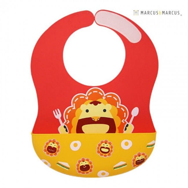 Marcus&Marcus Σαλιάρα Σιλικόνης Wide με Velcro Λαιμού & Χούφτα 6m+ Λιονταράκι