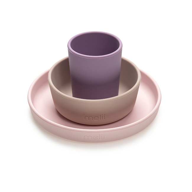 Melii Σετ Φαγητού Σιλικόνης Purple-Grey-Pink
