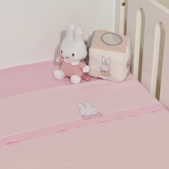 Miffy Σεντόνια Λίκνου Με Κέντημα 2 τμχ. 80x110 Des. 68 Ροζ Καρό