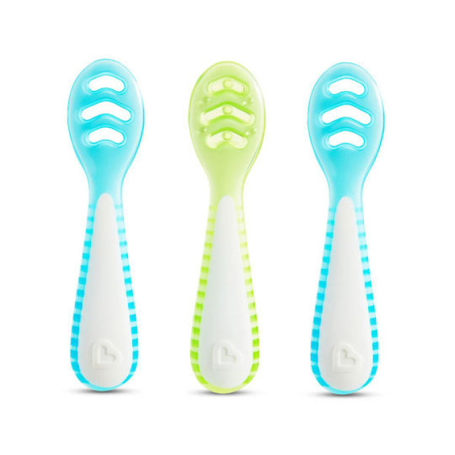 Munchkin Βρεφικό Σετ Εκπαιδευτικά Κουταλάκια Gentle Dip Self-Feeding 3τμχ- Μπλε/Πράσινο