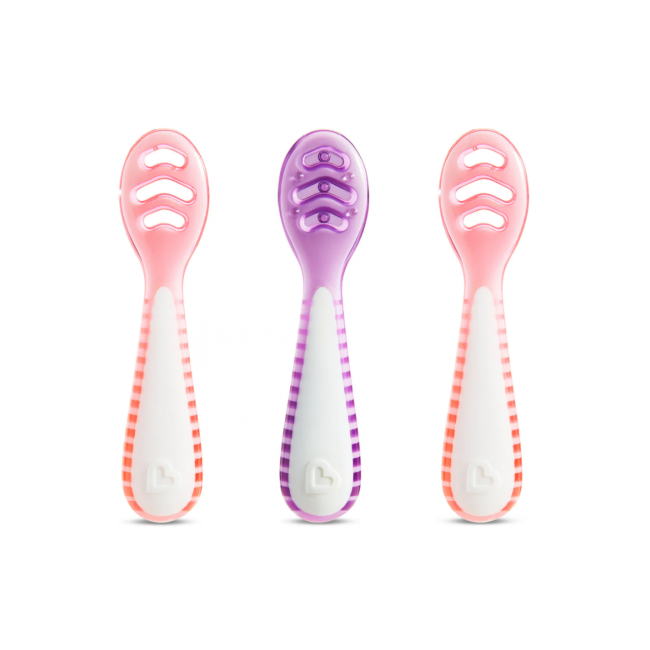 Munchkin Βρεφικό Σετ Εκπαιδευτικά Κουταλάκια Gentle Dip Self-Feeding 3τμχ- Ροζ/Μοβ