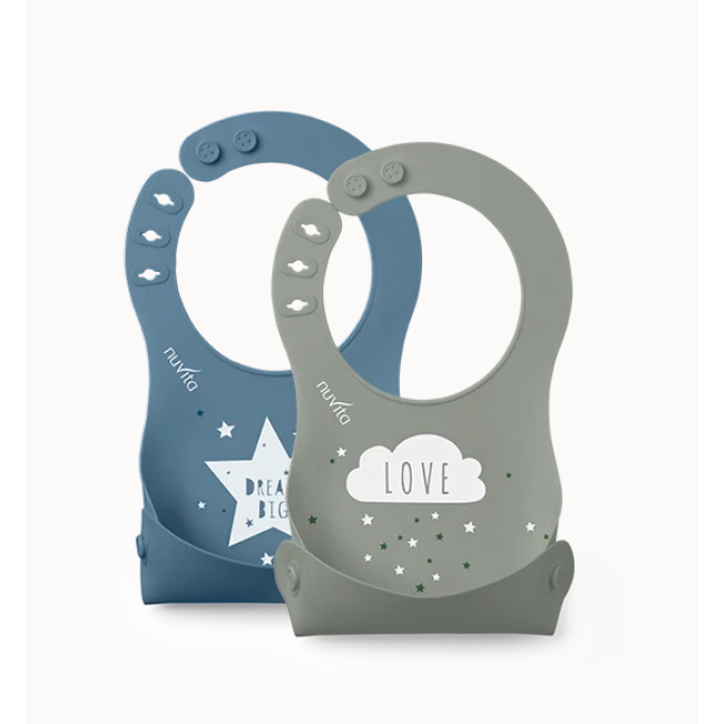 Nuvita Σαλιάρες Σιλικόνης Squashy Powder Blue-Sage Green