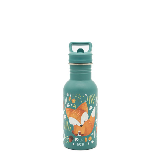 Sassi Ανοξείδωτο Μπουκάλι με Καλαμάκι 500ml Crunchy The Fox