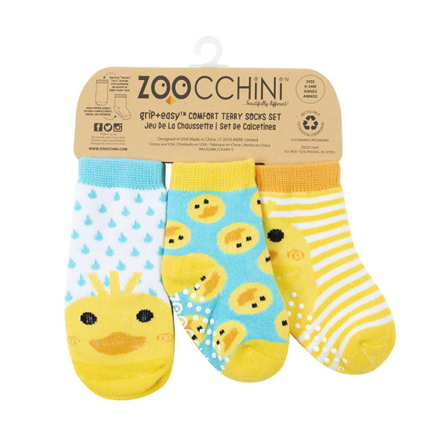 Zoocchini GRIP+EASY Baby Terry Καλτσάκια Παπάκι (3 τεμ)