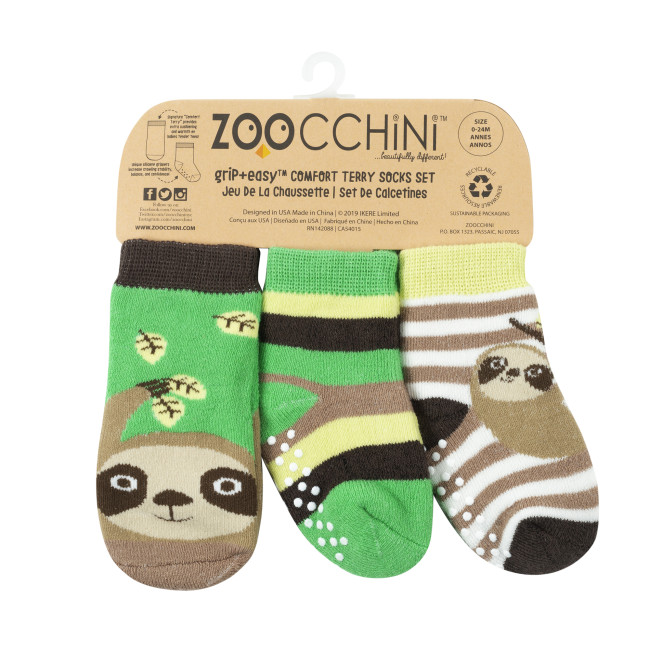 Zoocchini GRIP+EASY Baby Terry Καλτσάκια Silas the Sloth (3 τεμ)