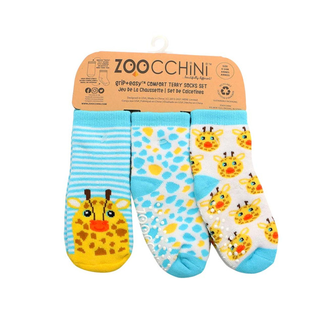 Zoocchini GRIP+EASY Baby Terry Καλτσάκια Jamie the Giraffe (3 τεμ)